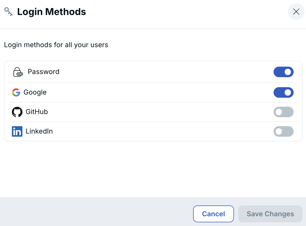 Login methods Login methods
